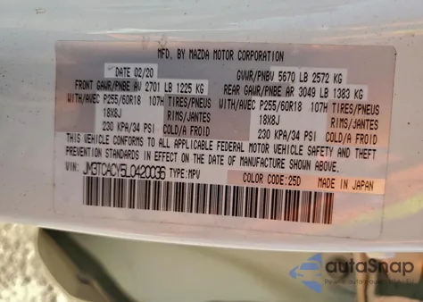 2020 Mazda Cx-9 Touring from USA, damaged, VIN JM3TCACY5L0420036